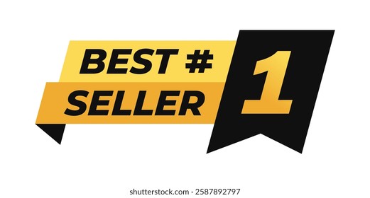Top number 1 Best seller banner with simple flat modern ribbon. Vector label isolated for icon, label, badge, logo, insigna, seal, tag, sign, seal, symbol, stamp, sticker, emblem