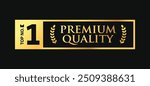 Top number 1 premium quality luxury gold vector label design element. Circle, ribbon, number one, laurel, golden frame isolated on black background