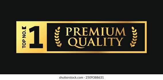 Top number 1 premium quality luxury gold vector label design element. Circle, ribbon, number one, laurel, golden frame isolated on black background