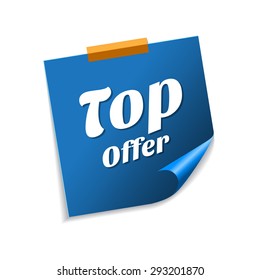 Top Offer Blue Sticky Notes Vector Icon Design