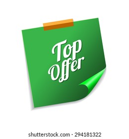 Top Offer Green Sticky Notes Vector Icon Design