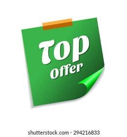 Top Offer Green Sticky Notes Vector Icon Design