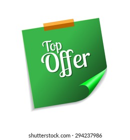 Top Offer Green Sticky Notes Vector Icon Design