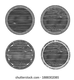 top of an old wooden barrel. four types of stamps