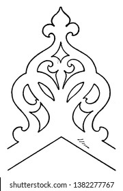 Top Ornament Perforated Crest, Carlsruhe, eisenlohr, free ornament, Gable, top, ornament, vintage line drawing or engraving illustration.
