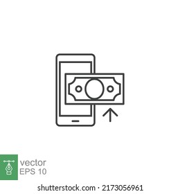 Icono de línea de pago superior. Estilo de contorno simple. Teléfono móvil, tarjeta, teléfono, prepago, crédito, concepto de negocio. Diseño de símbolos. Ilustración vectorial aislada en fondo blanco. EPS 10