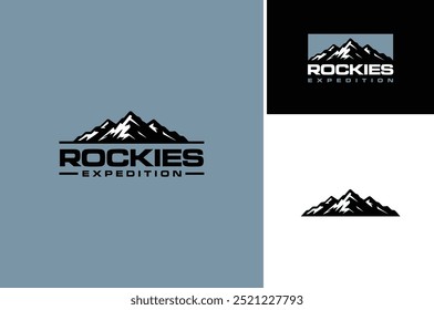 Top Peak Summit Rocky Mountain Mount Snow Silhouette for Adventure Outdoor Expedition Logo Design