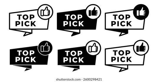 Top Pick Badges with Thumbs Up Icons Vector Design Illustration