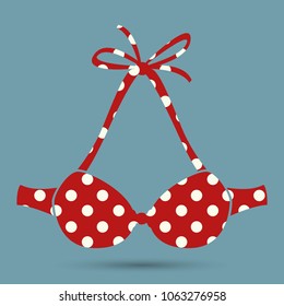 Top polka dot summer mode, swimsuit of pink color with print of dots, summer mode and fashion for women