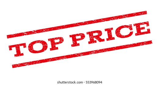 Top Price watermark stamp. Text tag between parallel lines with grunge design style. Rubber seal stamp with scratched texture. Vector red color ink imprint on a white background.