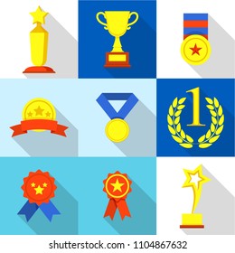 Top prize icons set. Flat set of 9 top prize vector icons for web isolated on white background