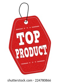 Top product red leather label or price tag on white background, vector illustration