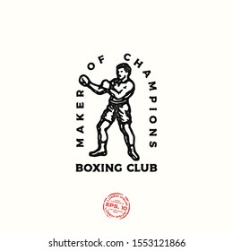 Top quality boxing club vintage label. Vector boxer retro logo. Ink stamp designs. Maker of champions sign.