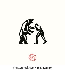 Top quality boxing club vintage label. Vector boxer retro logo. Ink stamp designs. Fight with a bear.