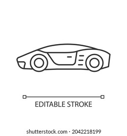 Top Quality Car Linear Icon. High-rated Professional Vehicle. Well-engineered Sports Auto Model. Thin Line Customizable Illustration. Contour Symbol. Vector Isolated Outline Drawing. Editable Stroke