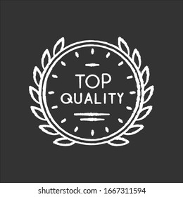 Top quality chalk white icon on black background. High quality product guarantee. Company brand equity, exclusive status. Expensive premium goods emblem isolated vector chalkboard illustration