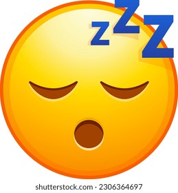 Top quality emoticon. Sleeping emoji. Snoring emoticon, Zzz yellow face with closed eyes. Yellow face emoji. Popular element. WhatsApp. iOS. Emoji from Telegram app.