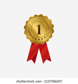Top Quality Gold Medals Set Vector. Metal Realistic 1st Placement Winner Achievement. Number One. Round Medal With Red Ribbon. Relief Detail. Best Challenge Award.  Number 1st Top Quality