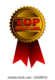 top quality golden label with red ribbons