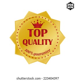 Top Quality Guaranteed Label with Gold Badge Sign with Red Crown - Vector.