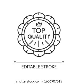 Top quality pixel perfect linear icon. Thin line customizable illustration. High quality, brand equity contour symbol. Prestigious badge with crown vector isolated outline drawing. Editable stroke