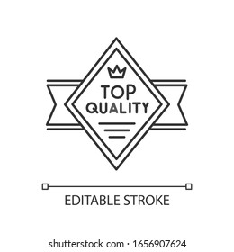 Top quality pixel perfect linear icon. Thin line customizable illustration. Premium product and high class service contour symbol. Superior goods badge vector isolated outline drawing. Editable stroke