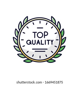 Top Quality RGB Color Icon. High Quality Product Guarantee. Company Brand Equity, Exclusive Status. Expensive Premium Goods Emblem Isolated Vector Illustration