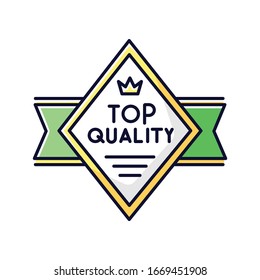 Top quality RGB color icon. Premium product and high class service. Brand equity, VIP status. Diamond shaped superior goods badge isolated vector illustration