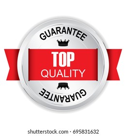 Top quality Silver badge with red ribbon.vector illustration