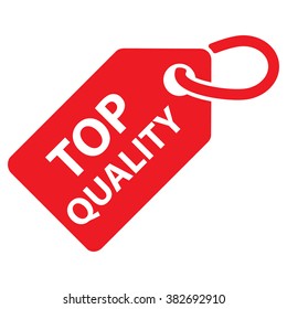Top quality tag. Red color. Vector illustration.