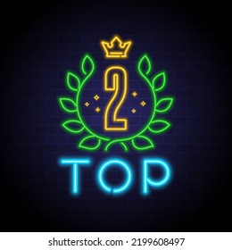 Top rank 2 symbol with neon light glowing illustration