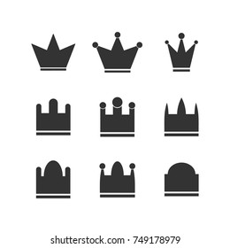 Top rank crowns icon set. Imperial hats silhouettes
