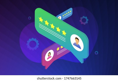 Top Ranking, increase rating, performance and 5-stars classification vector illustration concept. A review of a product or service, with setting a star rating and positive feedback