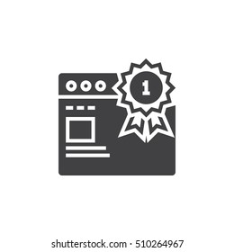 Top ranking website symbol. first place medal and web browser icon vector, filled flat sign, solid pictogram isolated on white, logo illustration