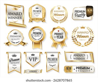 Top rated and award winner gold and silver badge and emblem collection stock illustration