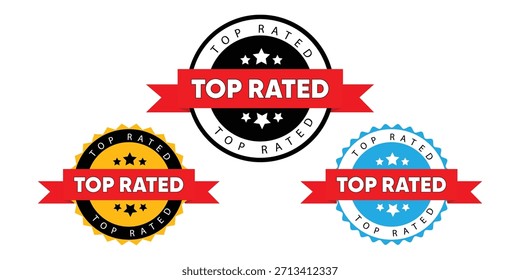Colección de insignias con cintas rojas - Ronda de Vector Las mejores etiquetas de elección y pegatinas de calificación de estrellas en negro, azul y amarillo para revisión y diseño de Comentarios