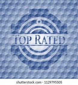 Top Rated blue emblem with geometric pattern.