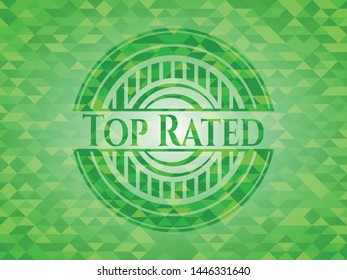 Top Rated green emblem with triangle mosaic background. Vector Illustration. Detailed.