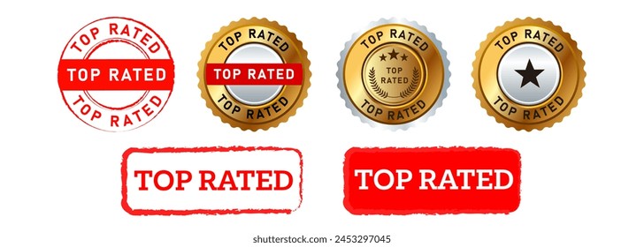 top rated rectangle circle stamp and seal badge label sticker sign for achievement best rating