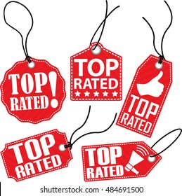 Conjunto de etiquetas rojas con clasificación superior, ilustración vectorial