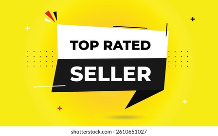 Top rated seller editable label banner template design featuring dark gray black and white shapes business elements bold text with yellow gradient background perfect for professional branding