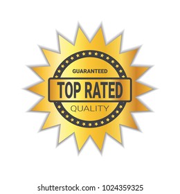 Top Rated Sticker Golden Badge High Quality Sign Isolated Vector Illustration