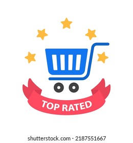 Top rated trusted online shop or marketplace store costumer review badge vector illustration flat graphic design