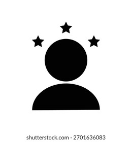 Symbol für am besten bewertete Benutzer: Person Silhouette mit drei Sternen für Qualität und Ranking