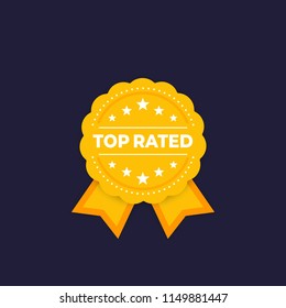 Top Rated Vector Badge, Yellow On Dark