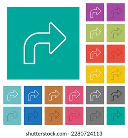 Los iconos planos multicolor de la flecha de giro de la parte superior derecha en el fondo cuadrado plano. Se incluyeron variaciones de iconos blancos y oscuros para efectos de movimiento o activos.