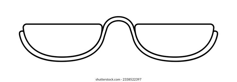 Top Rimless frame glasses fashion accessory illustration. Sunglass front view for Men, women silhouette style, flat rim spectacles eyeglasses with lens sketch outline isolated on white background