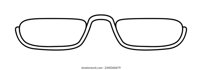 Top Rimless frame glasses fashion accessory illustration. Sunglass front view for Men, women, silhouette style, flat rim spectacles eyeglasses with lens sketch outline isolated on white background