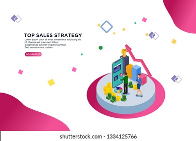 top sales strategy isometric vector illustration concept. can use for, template, ui, landing page,  hero header, mobile app, banner, poster, flyer - Vector