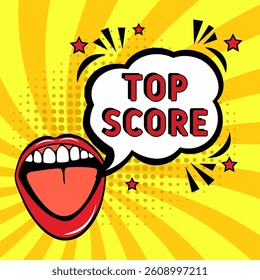 Top score. Comic book explosion with text Top score. Banner for business, marketing and advertising. Social Media banner. Vector bright cartoon illustration in retro pop art style. Creative poster.